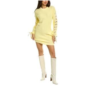 Bebe Yellow Thermal Lace-Up Long Sleeve Sleeve Mini Dress Medium NWT